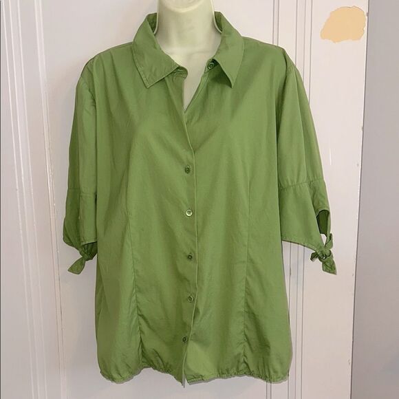Ellen Tracy Green  3/4 Sleeve Button Down Cotton/Nylon/Spandex Shirt - Picture 1 of 12